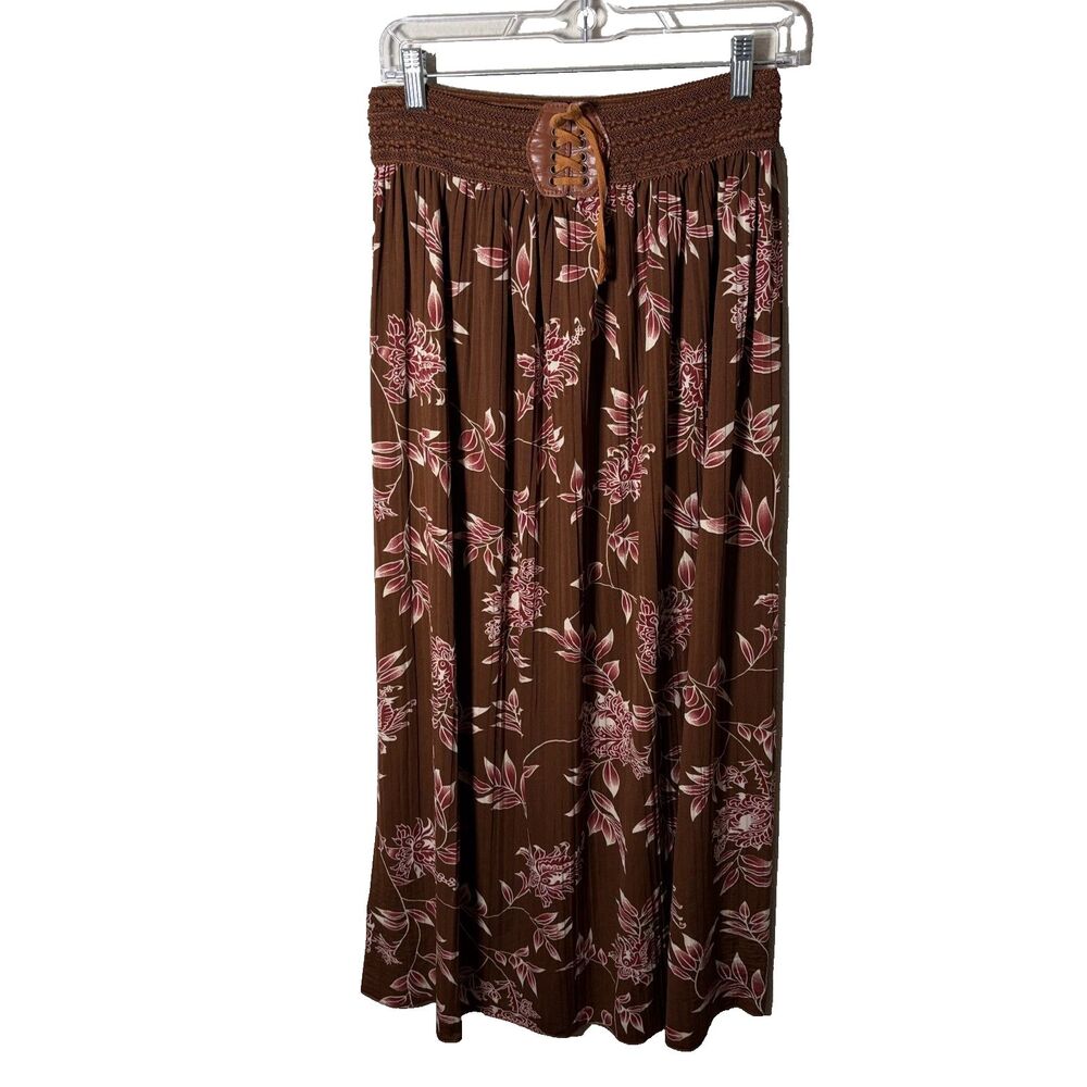 Jon & Anna Blouse Women's Large Western Floral Pleated Brown Printed Summer